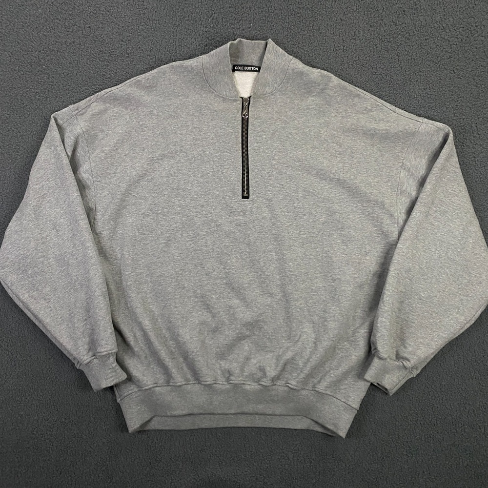 Cole Buxton Sweatershirt size Large French Terry 1/4 Zip Pullover Mock Neck Gray